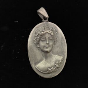 Vtg Pewter Cameo Necklace Gibson Girl
